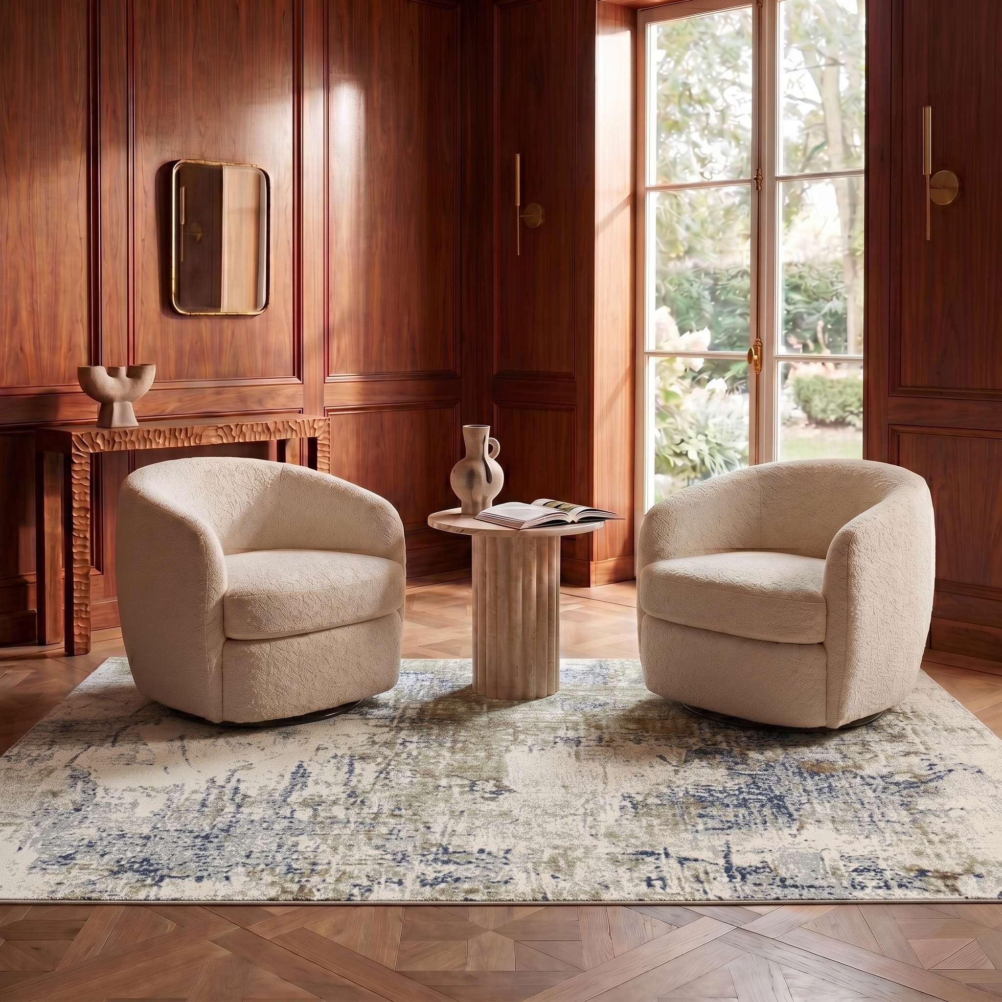 Abstract Ivory & Blue Modern Area Rug | Premium Contemporary Designer Carpet
