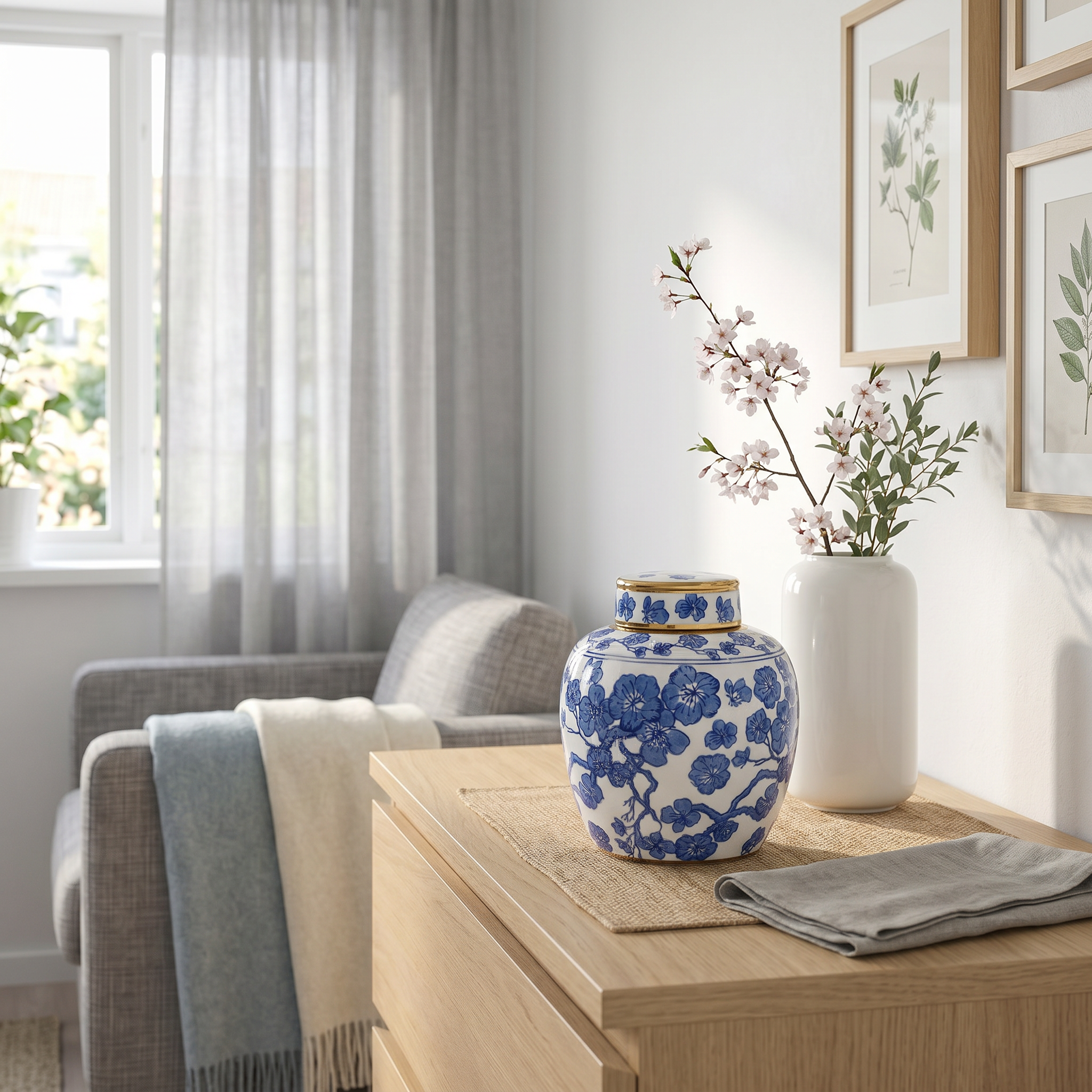 Blue Orchid Porcelain Decorative Jar