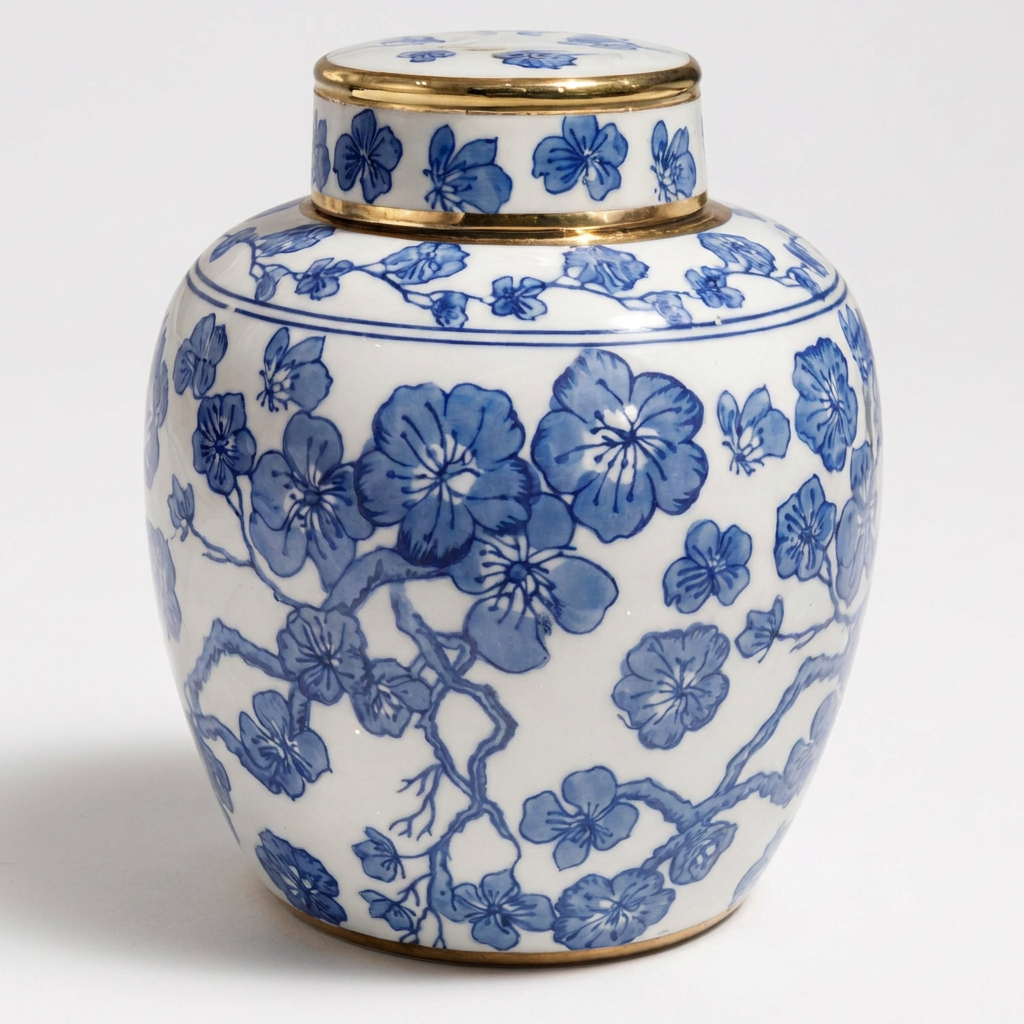 Blue Orchid Porcelain Decorative Jar